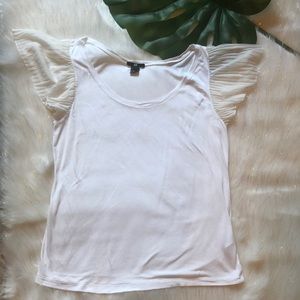 H&M White Scoop Neck T-shirt Sz. L Ruffle Sleeve